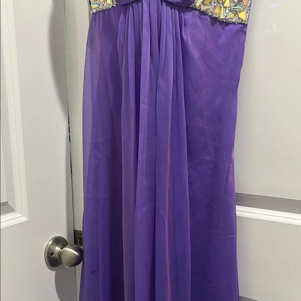La Femme Purple Cut Out Halter Gown - Picture 5 of 5
